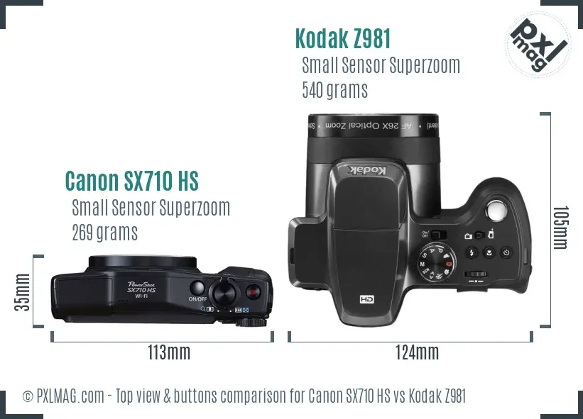 Canon SX710 HS vs Kodak Z981 top view buttons comparison
