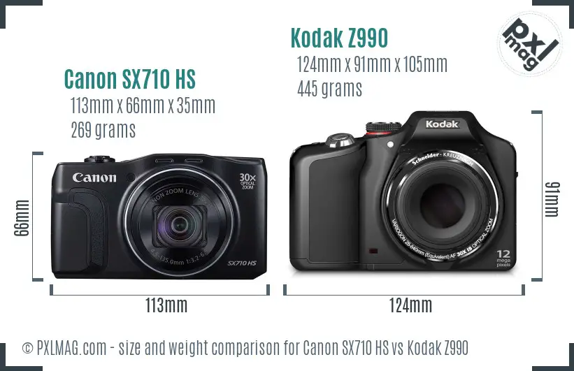 Canon SX710 HS vs Kodak Z990 size comparison