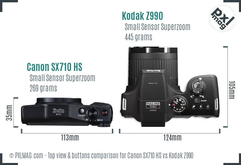 Canon SX710 HS vs Kodak Z990 top view buttons comparison