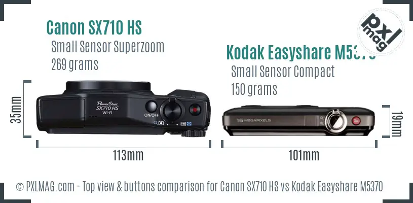 Canon SX710 HS vs Kodak Easyshare M5370 top view buttons comparison