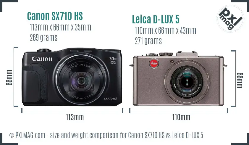 Canon SX710 HS vs Leica D-LUX 5 size comparison Canon SX710 HS vs Leica D-LUX 5 size comparison