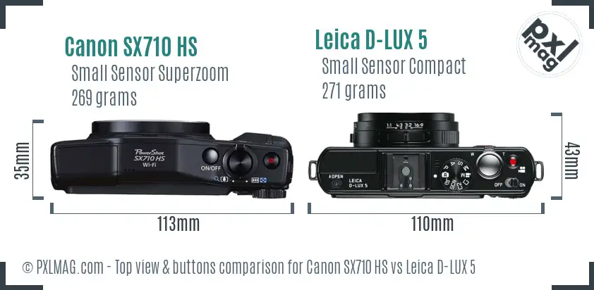 Canon SX710 HS vs Leica D-LUX 5 top view buttons comparison Canon SX710 HS vs Leica D-LUX 5 top view buttons comparison
