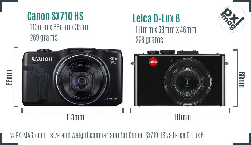 Canon SX710 HS vs Leica D-Lux 6 size comparison