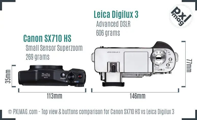 Canon SX710 HS vs Leica Digilux 3 top view buttons comparison