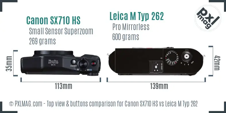 Canon SX710 HS vs Leica M Typ 262 top view buttons comparison