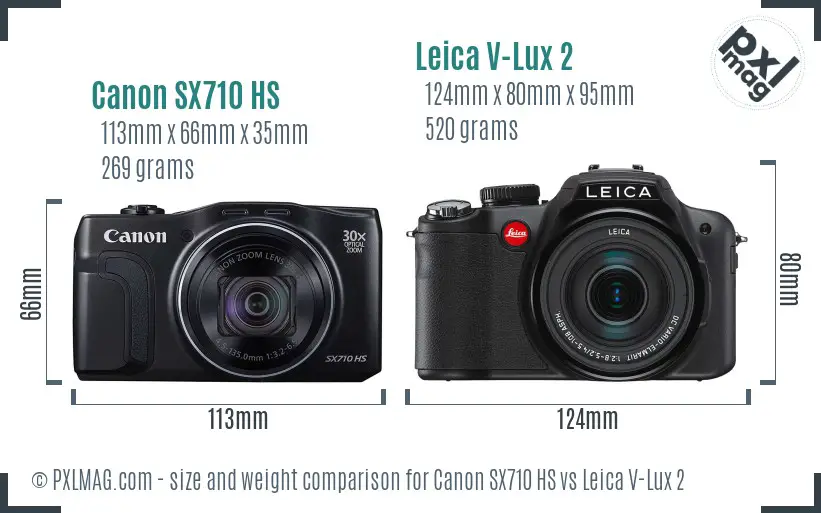 Canon SX710 HS vs Leica V-Lux 2 size comparison