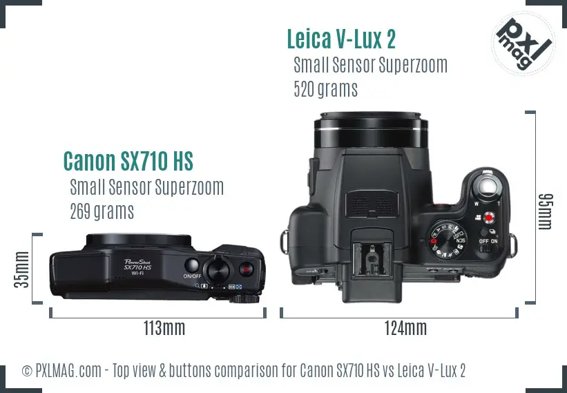 Canon SX710 HS vs Leica V-Lux 2 top view buttons comparison
