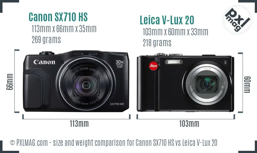 Canon SX710 HS vs Leica V-Lux 20 size comparison