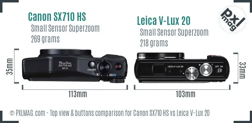 Canon SX710 HS vs Leica V-Lux 20 top view buttons comparison