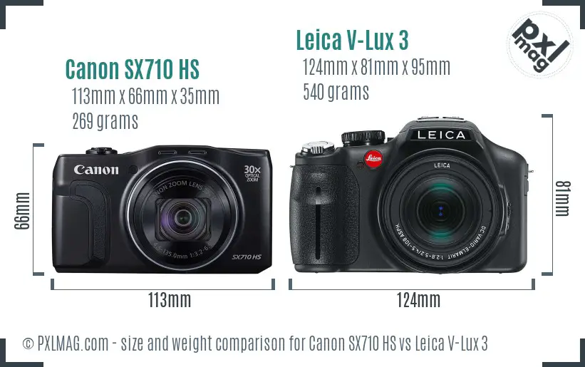 Canon SX710 HS vs Leica V-Lux 3 size comparison