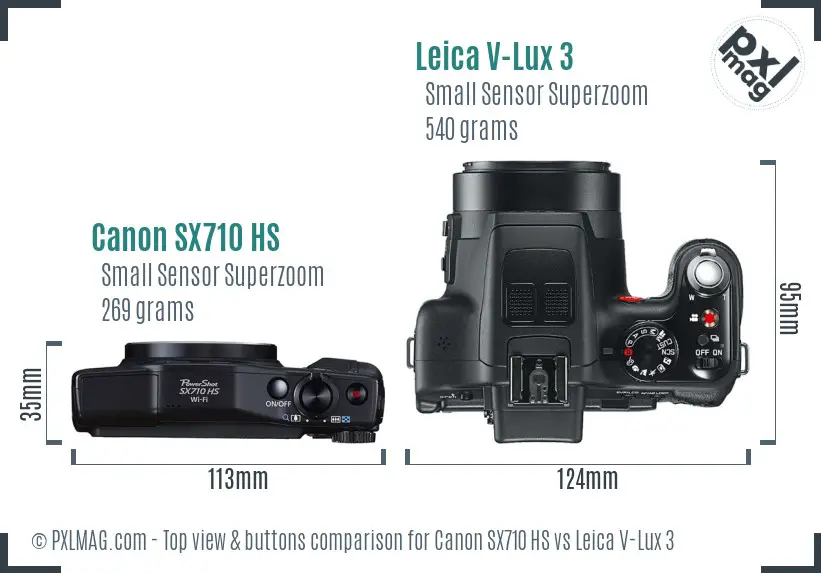 Canon SX710 HS vs Leica V-Lux 3 top view buttons comparison