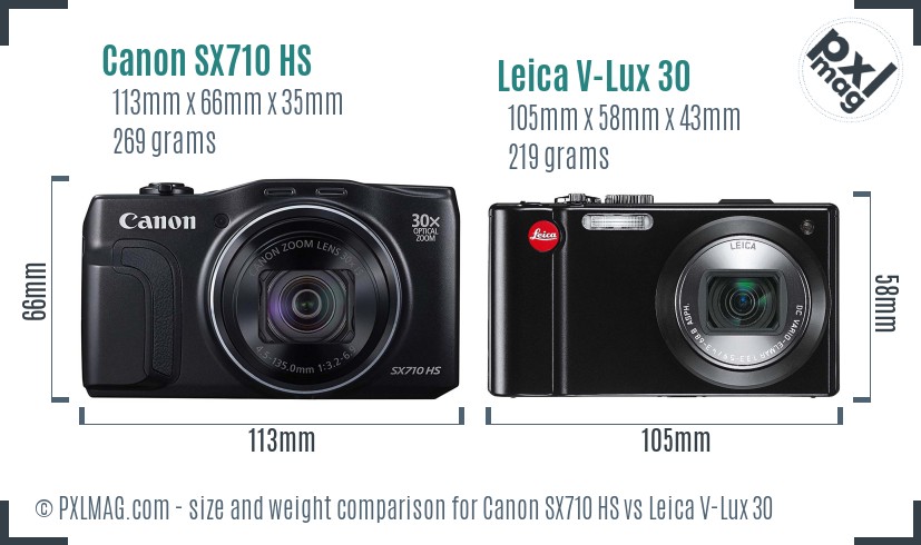 Canon SX710 HS vs Leica V-Lux 30 size comparison Canon SX710 HS vs Leica V-Lux 30 size comparison