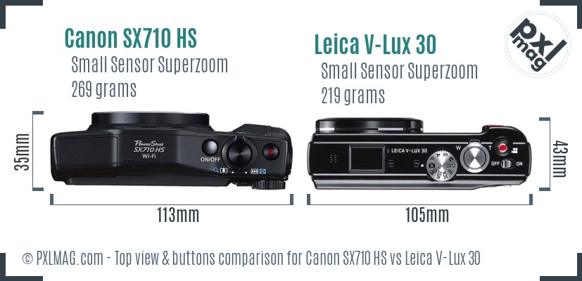 Canon SX710 HS vs Leica V-Lux 30 top view buttons comparison