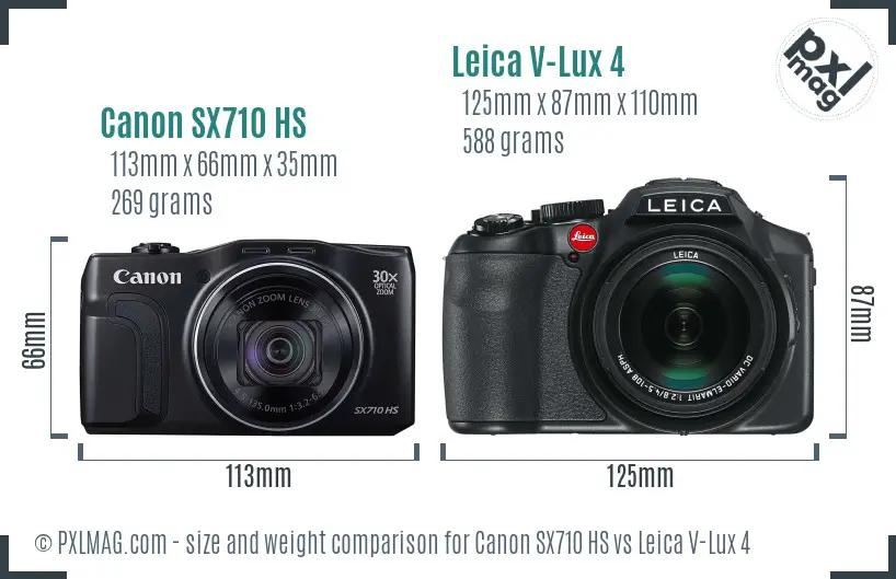 Canon SX710 HS vs Leica V-Lux 4 size comparison