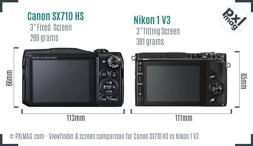 Canon SX710 HS vs Nikon 1 V3 Screen and Viewfinder comparison