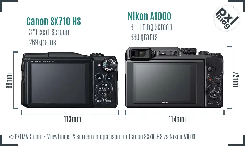 Canon SX710 HS vs Nikon A1000 Screen and Viewfinder comparison
