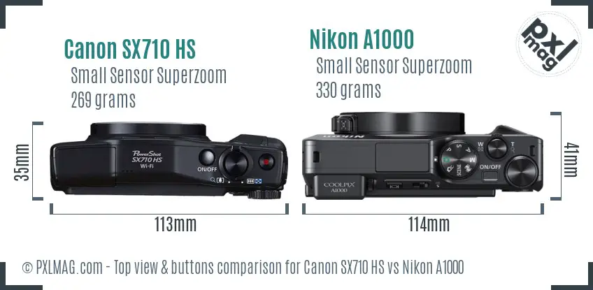 Canon SX710 HS vs Nikon A1000 top view buttons comparison