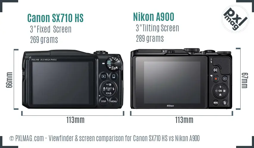 Canon SX710 HS vs Nikon A900 Screen and Viewfinder comparison