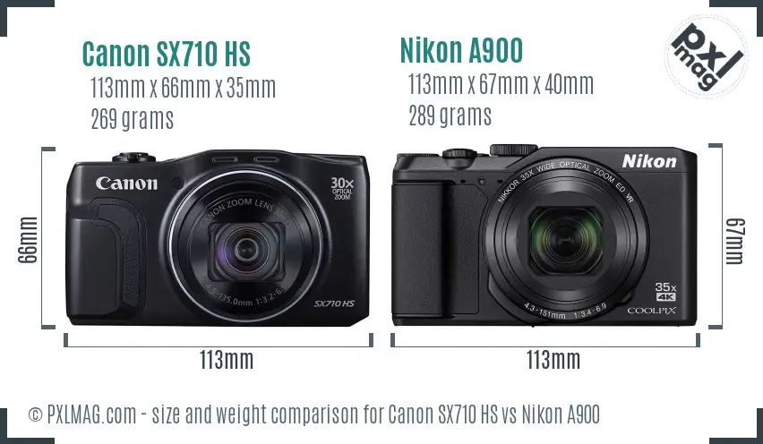 Canon SX710 HS vs Nikon A900 size comparison