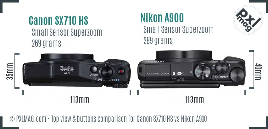 Canon SX710 HS vs Nikon A900 top view buttons comparison