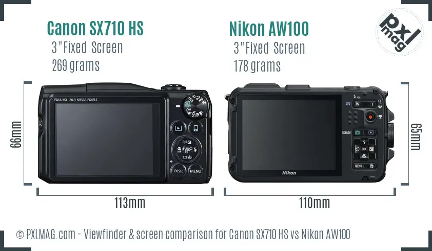 Canon SX710 HS vs Nikon AW100 Screen and Viewfinder comparison