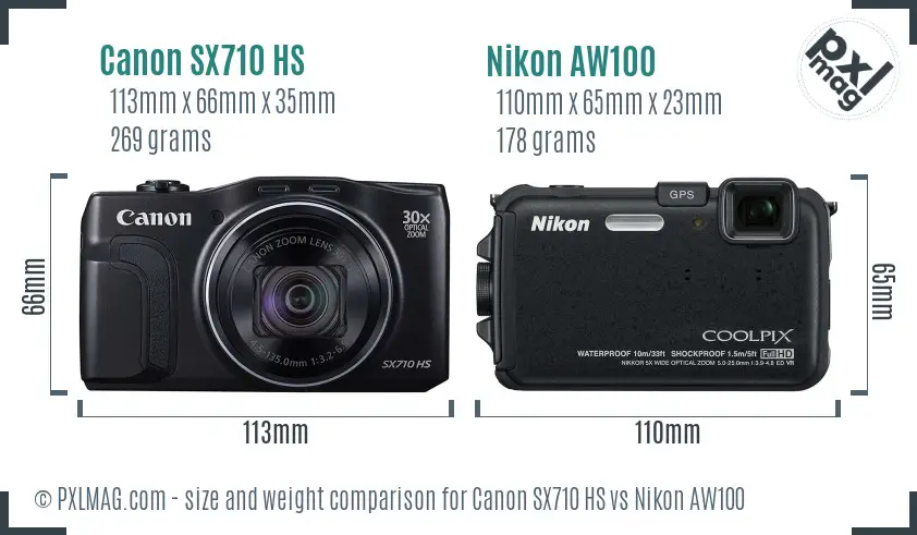 Canon SX710 HS vs Nikon AW100 size comparison