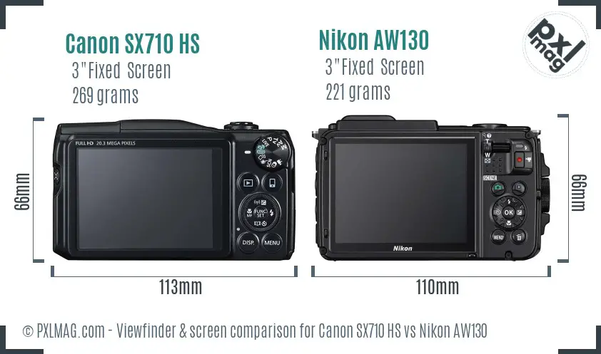 Canon SX710 HS vs Nikon AW130 Screen and Viewfinder comparison