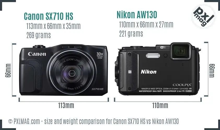 Canon SX710 HS vs Nikon AW130 size comparison