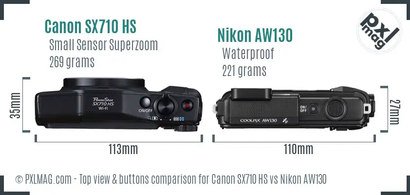 Canon SX710 HS vs Nikon AW130 top view buttons comparison