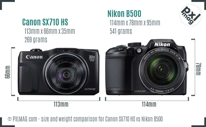 Canon SX710 HS vs Nikon B500 size comparison