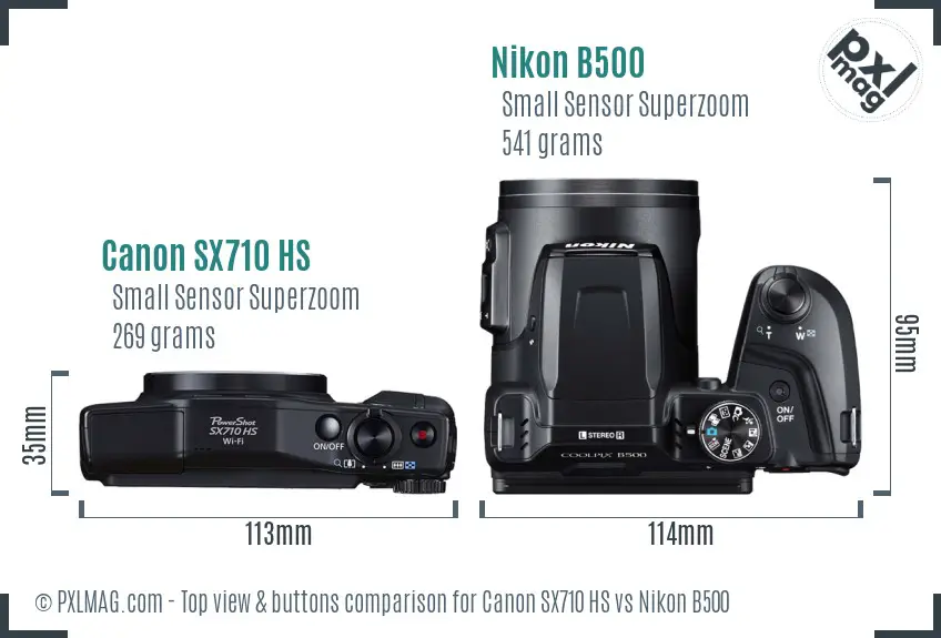 Canon SX710 HS vs Nikon B500 top view buttons comparison