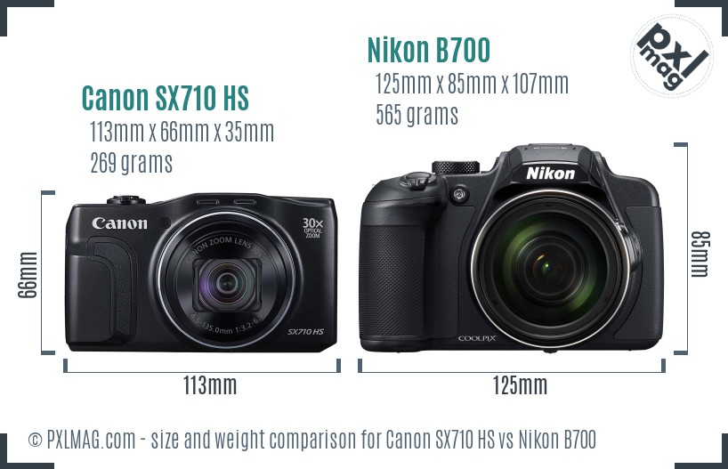 Canon SX710 HS vs Nikon B700 size comparison