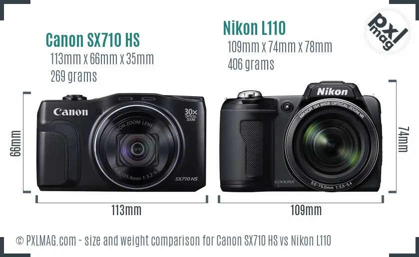 Canon SX710 HS vs Nikon L110 size comparison