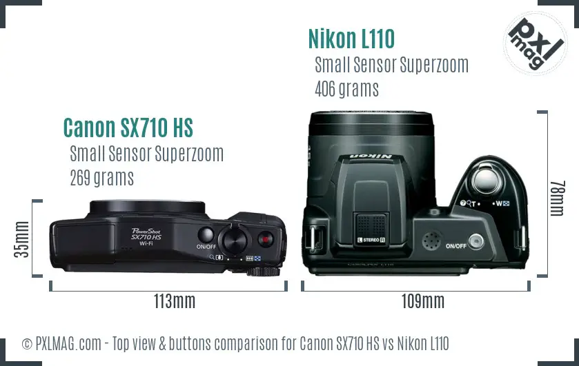 Canon SX710 HS vs Nikon L110 top view buttons comparison