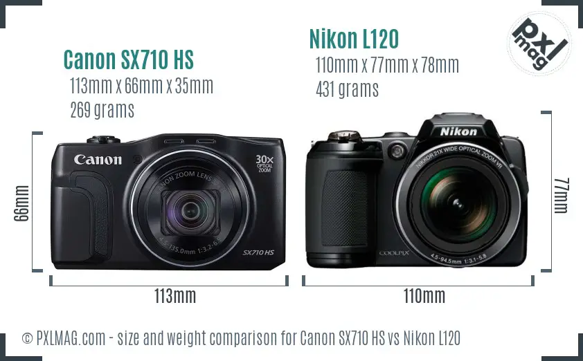 Canon SX710 HS vs Nikon L120 size comparison
