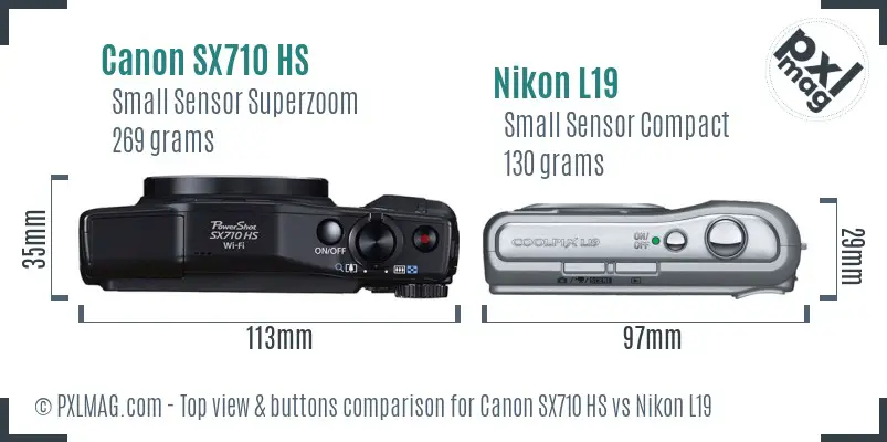 Canon SX710 HS vs Nikon L19 top view buttons comparison