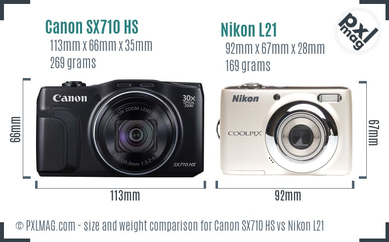 Canon SX710 HS vs Nikon L21 size comparison