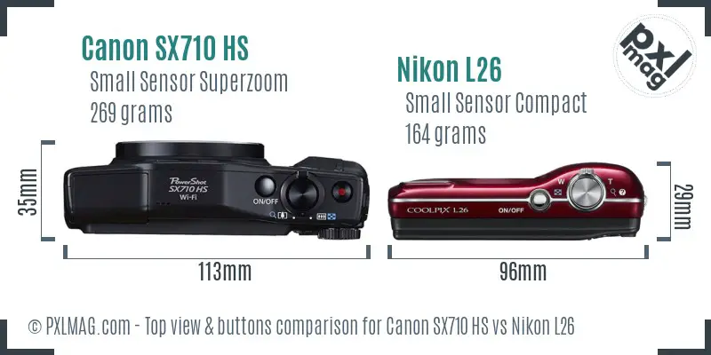 Canon SX710 HS vs Nikon L26 top view buttons comparison Canon SX710 HS vs Nikon L26 top view buttons comparison