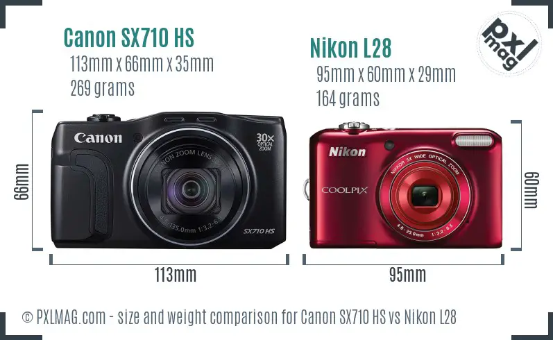 Canon SX710 HS vs Nikon L28 size comparison