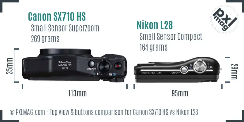 Canon SX710 HS vs Nikon L28 top view buttons comparison
