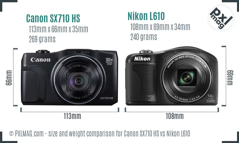 Canon SX710 HS vs Nikon L610 size comparison