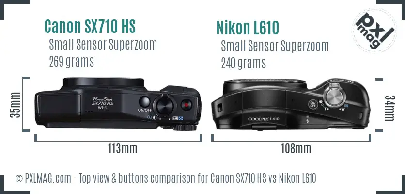 Canon SX710 HS vs Nikon L610 top view buttons comparison