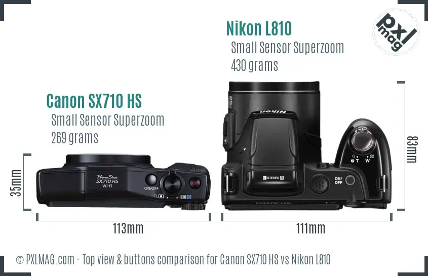 Canon SX710 HS vs Nikon L810 top view buttons comparison