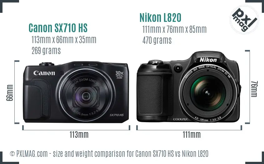 Canon SX710 HS vs Nikon L820 size comparison