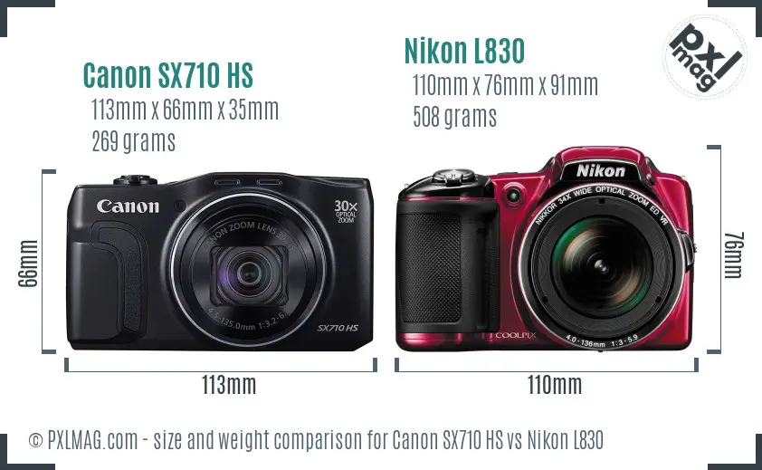 Canon SX710 HS vs Nikon L830 size comparison