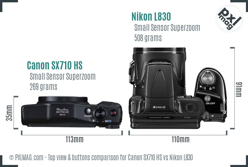 Canon SX710 HS vs Nikon L830 top view buttons comparison
