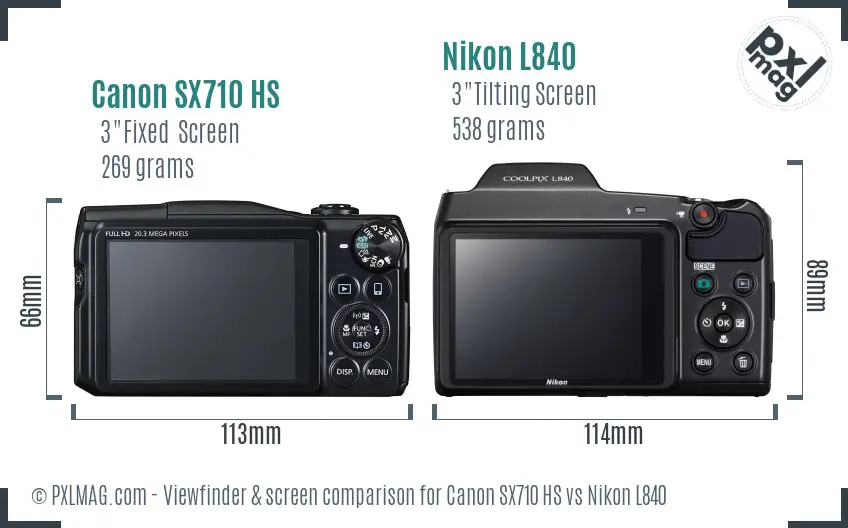 Canon SX710 HS vs Nikon L840 Screen and Viewfinder comparison
