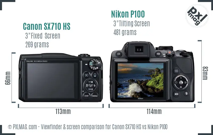 Canon SX710 HS vs Nikon P100 Screen and Viewfinder comparison