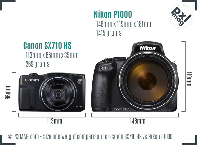 Canon SX710 HS vs Nikon P1000 size comparison