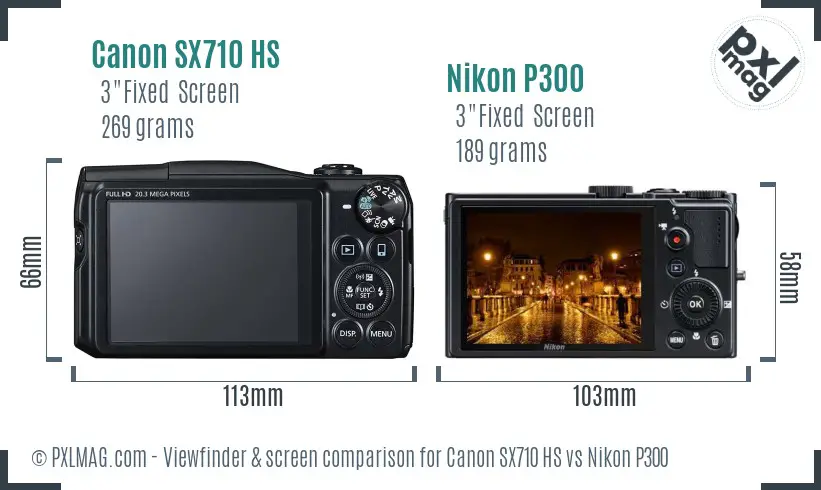 Canon SX710 HS vs Nikon P300 Screen and Viewfinder comparison